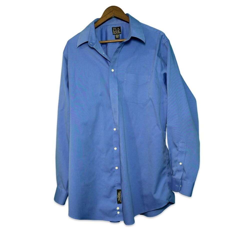Jos. A. Bank Traveler's Collection Blue Dress Shirt 17½-36 Tailored Fit Cotton
